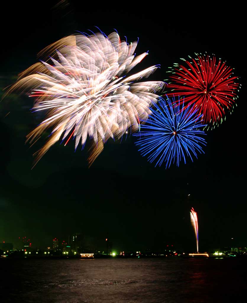 Foto, materieel, vrij, landschap, schilderstuk, bevoorraden foto,Tokio Bay Great Fireworks, Hoogstandje, Avond, Startschot, Een-voet hoogstandje bal