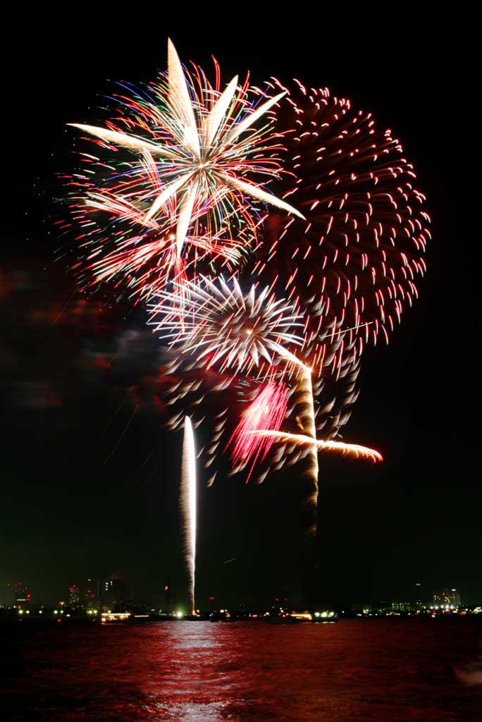 fotografia, materiale, libero il panorama, dipinga, fotografia di scorta,Baia di Tokio il grande fuochi artificiali, fuoco d'artificio, notte, lancio, uno-piede palla di fuoco d'artificio