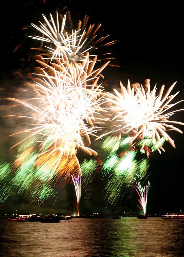 Foto, materieel, vrij, landschap, schilderstuk, bevoorraden foto,Tokio Bay Great Fireworks, Hoogstandje, Avond, Startschot, Een-voet hoogstandje bal