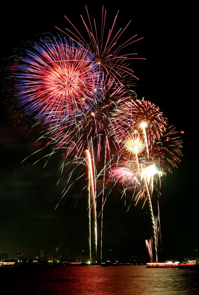 fotografia, materiale, libero il panorama, dipinga, fotografia di scorta,Baia di Tokio il grande fuochi artificiali, fuoco d'artificio, notte, lancio, uno-piede palla di fuoco d'artificio