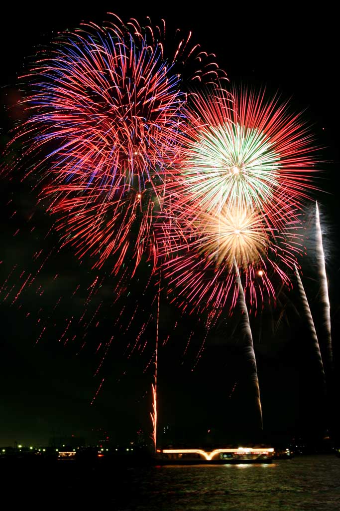 fotografia, materiale, libero il panorama, dipinga, fotografia di scorta,Baia di Tokio il grande fuochi artificiali, fuoco d'artificio, notte, lancio, uno-piede palla di fuoco d'artificio