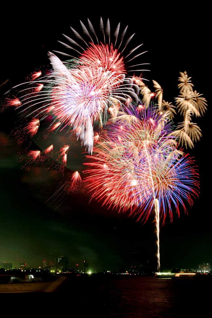 fotografia, materiale, libero il panorama, dipinga, fotografia di scorta,Baia di Tokio il grande fuochi artificiali, fuoco d'artificio, notte, lancio, uno-piede palla di fuoco d'artificio