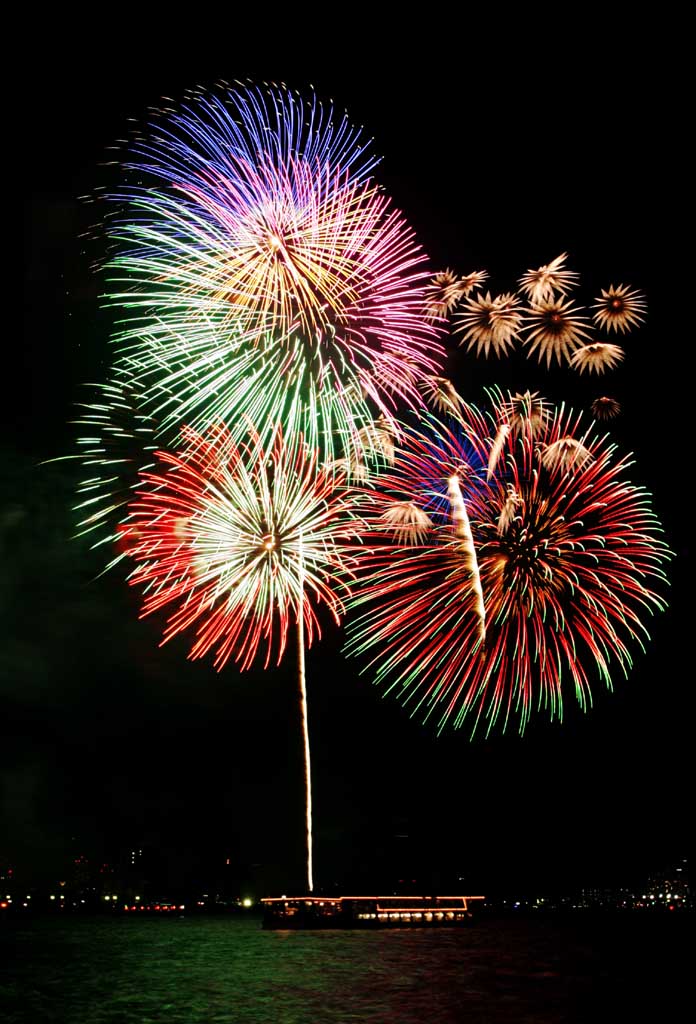 fotografia, materiale, libero il panorama, dipinga, fotografia di scorta,Baia di Tokio il grande fuochi artificiali, fuoco d'artificio, notte, lancio, uno-piede palla di fuoco d'artificio