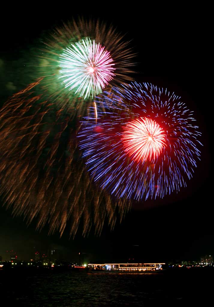 photo, la matire, libre, amnage, dcrivez, photo de la rserve,Baie de Tokyo grands feux d'artifice, pice d'artifice, nuit, lancement, un-pied balle de la pice d'artifice