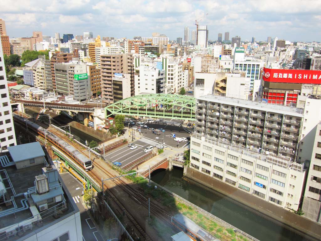 fotografia, materiale, libero il panorama, dipinga, fotografia di scorta,Akihabara, Fiume di Kanda, Soubu fiancheggia, Shohei fa un ponte su, 