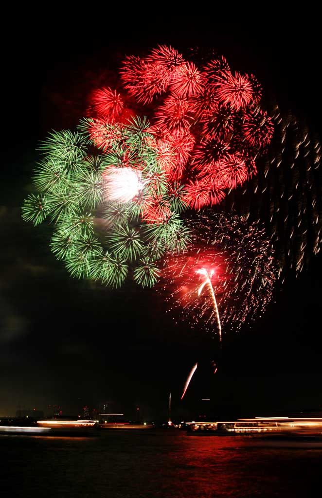 Foto, materieel, vrij, landschap, schilderstuk, bevoorraden foto,Tokio Bay Great Fireworks, Hoogstandje, Avond, Startschot, Een-voet hoogstandje bal