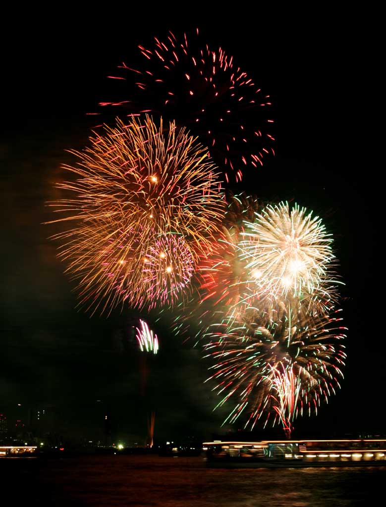 Foto, materieel, vrij, landschap, schilderstuk, bevoorraden foto,Tokio Bay Great Fireworks, Hoogstandje, Avond, Startschot, Een-voet hoogstandje bal