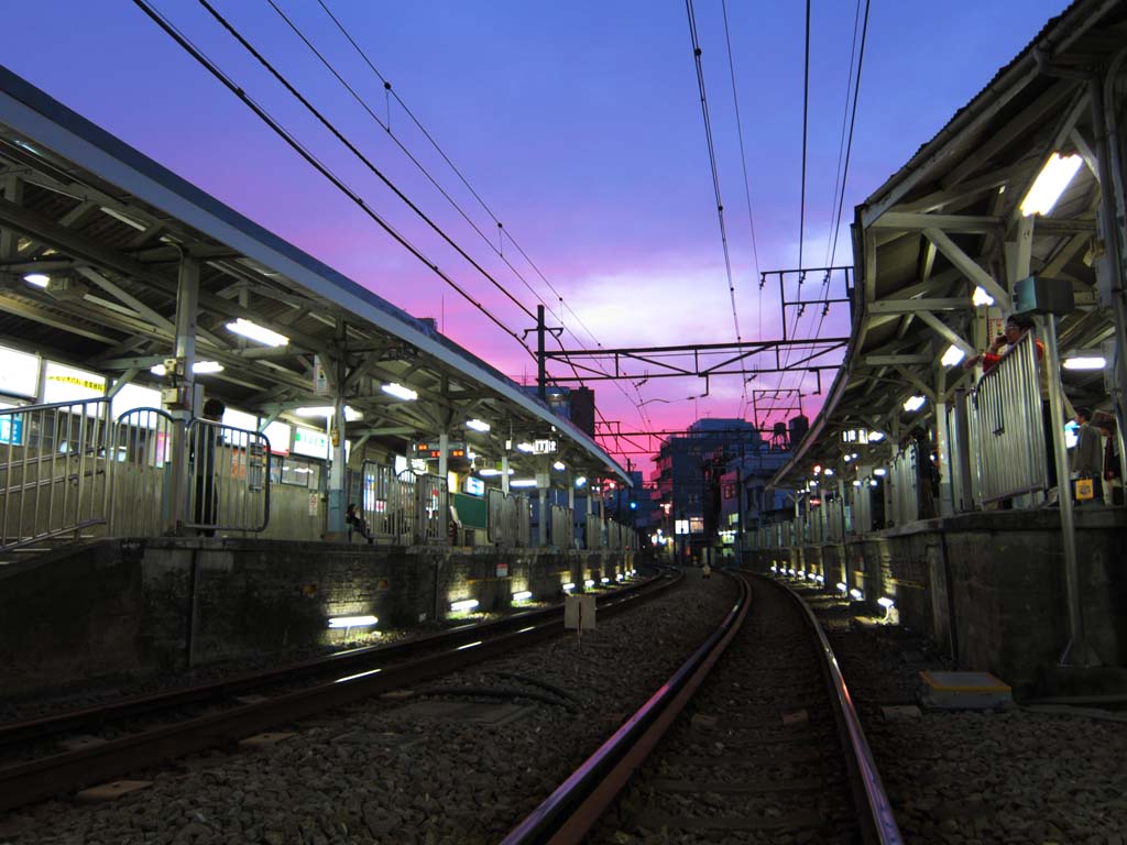 photo,material,free,landscape,picture,stock photo,Creative Commons,Ikegami Station, railroad, At dark, , 