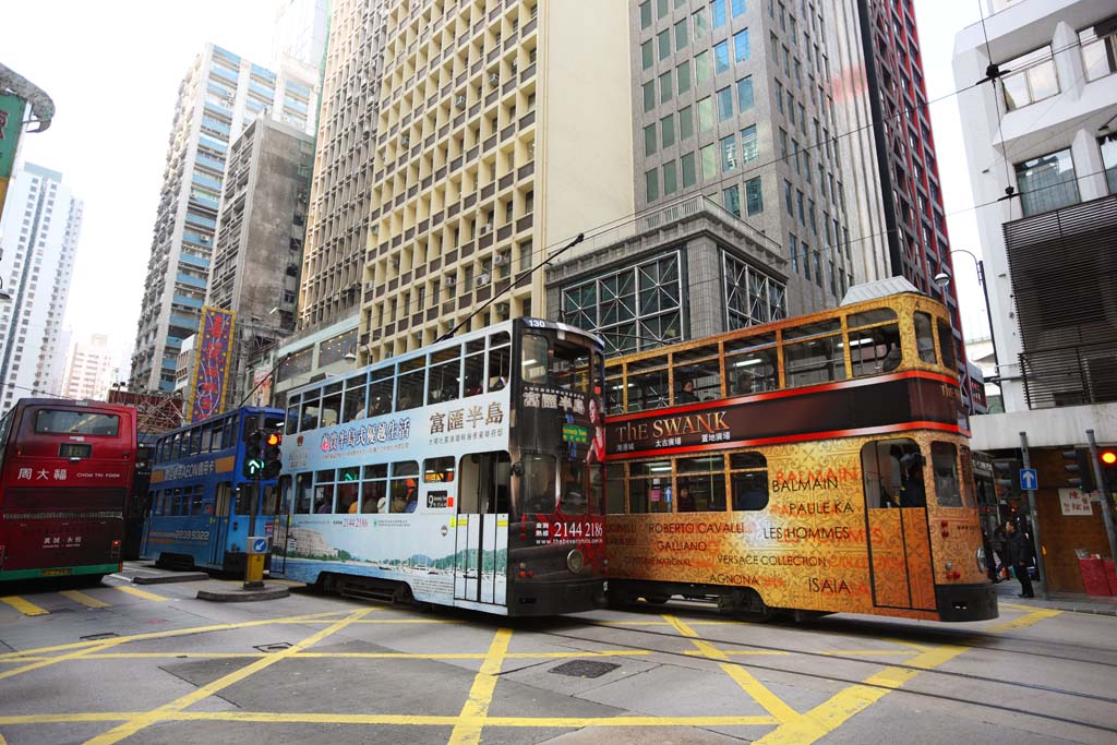 Foto, materiell, befreit, Landschaft, Bild, hat Foto auf Lager,Hongkong zufolge, Auto, Taxi, Straenbahn, Doppeldecker