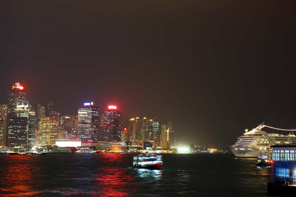 Foto, materieel, vrij, landschap, schilderstuk, bevoorraden foto,De avond uitzicht van Hong Kong, Torenflat, Gebouw, Neon, Avond uitzicht