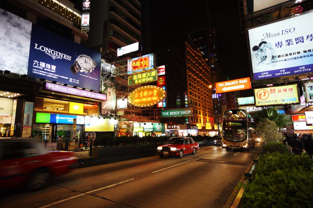 Foto, materieel, vrij, landschap, schilderstuk, bevoorraden foto,Avond Hong Kong, Neon, Opkomst, Winkel, Signboard