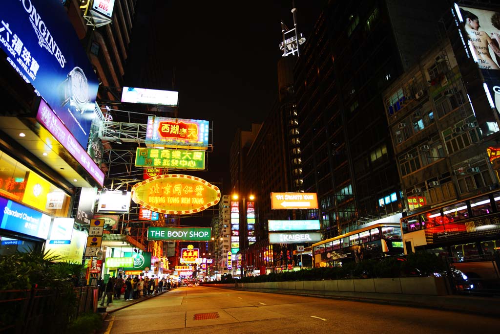 Foto, materieel, vrij, landschap, schilderstuk, bevoorraden foto,Avond Hong Kong, Neon, Opkomst, Winkel, Signboard