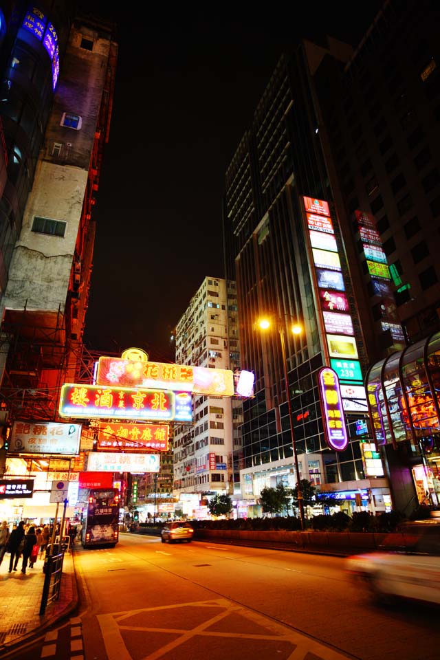 Foto, materieel, vrij, landschap, schilderstuk, bevoorraden foto,Avond Hong Kong, Neon, Opkomst, Winkel, Signboard