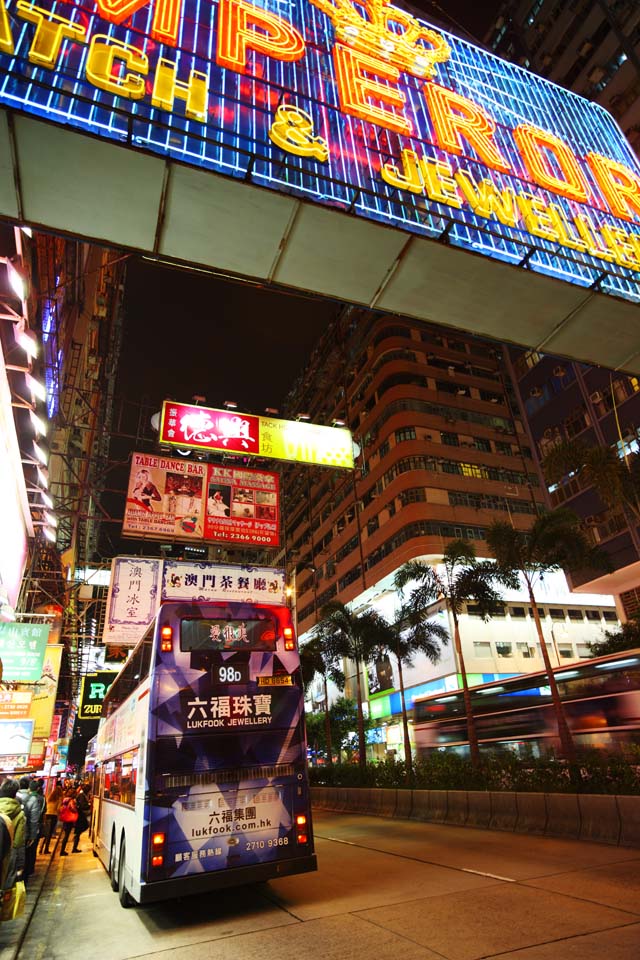 Foto, materieel, vrij, landschap, schilderstuk, bevoorraden foto,Avond Hong Kong, Neon, Opkomst, Winkel, Signboard