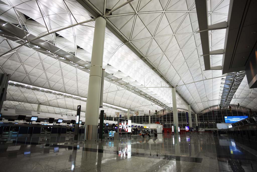 photo,material,free,landscape,picture,stock photo,Creative Commons,Hong Kong International Airport, pillar, roof, An airplane, 