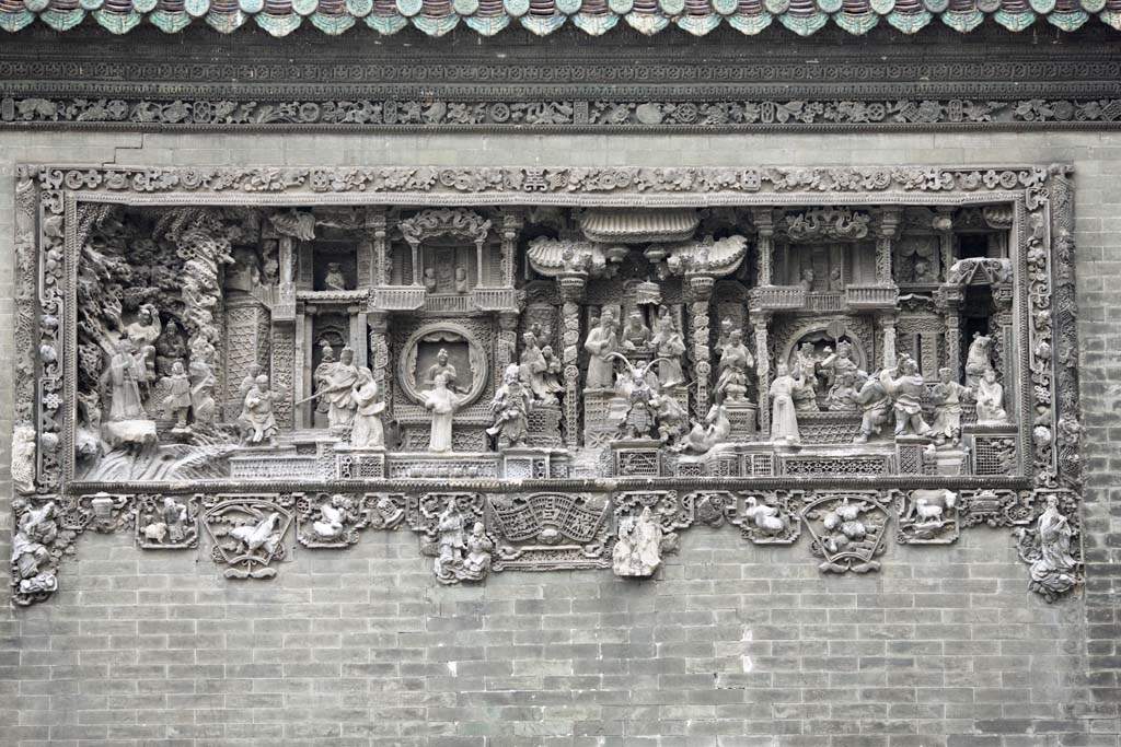 Foto, materieel, vrij, landschap, schilderstuk, bevoorraden foto,Chen Clan Temple, Chinese particuliere handenarbeiden gebouw, Baksteen beeldhouwkunst, Zuidelijk edel, Decoratie