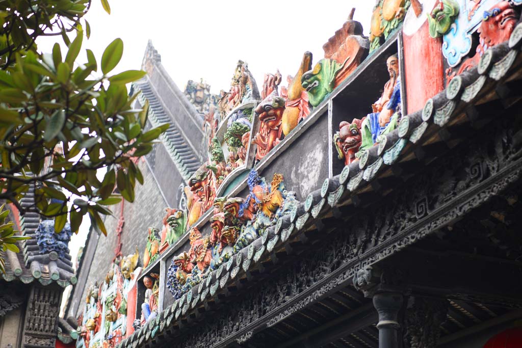 Foto, materieel, vrij, landschap, schilderstuk, bevoorraden foto,Chen Clan Temple, Chinese particuliere handenarbeiden gebouw, Baksteen beeldhouwkunst, Zuidelijk edel, Decoratie