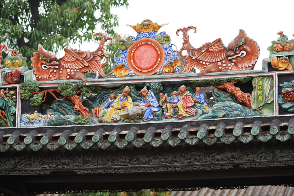 Foto, materieel, vrij, landschap, schilderstuk, bevoorraden foto,Chen Clan Temple, Chinese particuliere handenarbeiden gebouw, Baksteen beeldhouwkunst, Zuidelijk edel, Decoratie