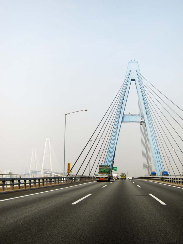 Foto, materiell, befreit, Landschaft, Bild, hat Foto auf Lager,Isewan-Bank Expressway ausgezeichneter Hafen Tokyo-Universitt Brcke, Ausgezeichneter Hafenmolch, , Nagoyako, Autobahn