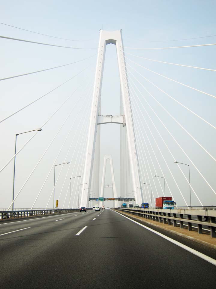 Foto, materieel, vrij, landschap, schilderstuk, bevoorraden foto,Isewan bank Autoweg uitstekende Minatochuuo Ohashi, Uitstekende poort triton, , Nagoyako, Rijweg