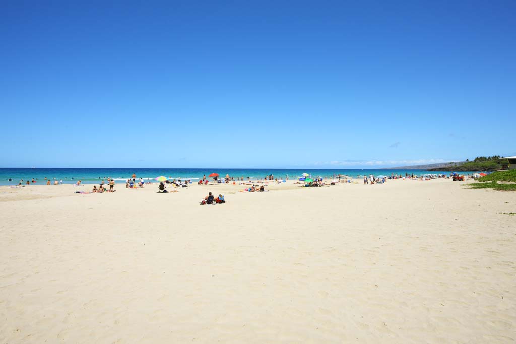Foto, materieel, vrij, landschap, schilderstuk, bevoorraden foto,Hapuna Strand, Blauwe lucht, Zee badend, Blauw, Strand paraplu