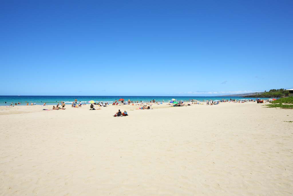 Foto, materieel, vrij, landschap, schilderstuk, bevoorraden foto,Hapuna Strand, Blauwe lucht, Zee badend, Blauw, Strand paraplu