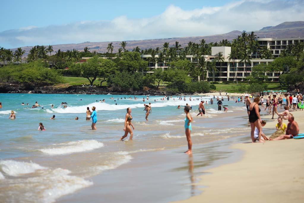 foto,tela,gratis,paisaje,fotografa,idea,Playa de Hapuna, Cielo azul, Bao de mar, Color azul, Sombrilla