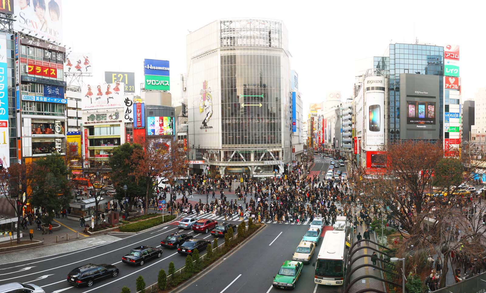 Foto, materieel, vrij, landschap, schilderstuk, bevoorraden foto,Shibuya vrijje kruising, Menigte, Walker, Autobus, Signboard