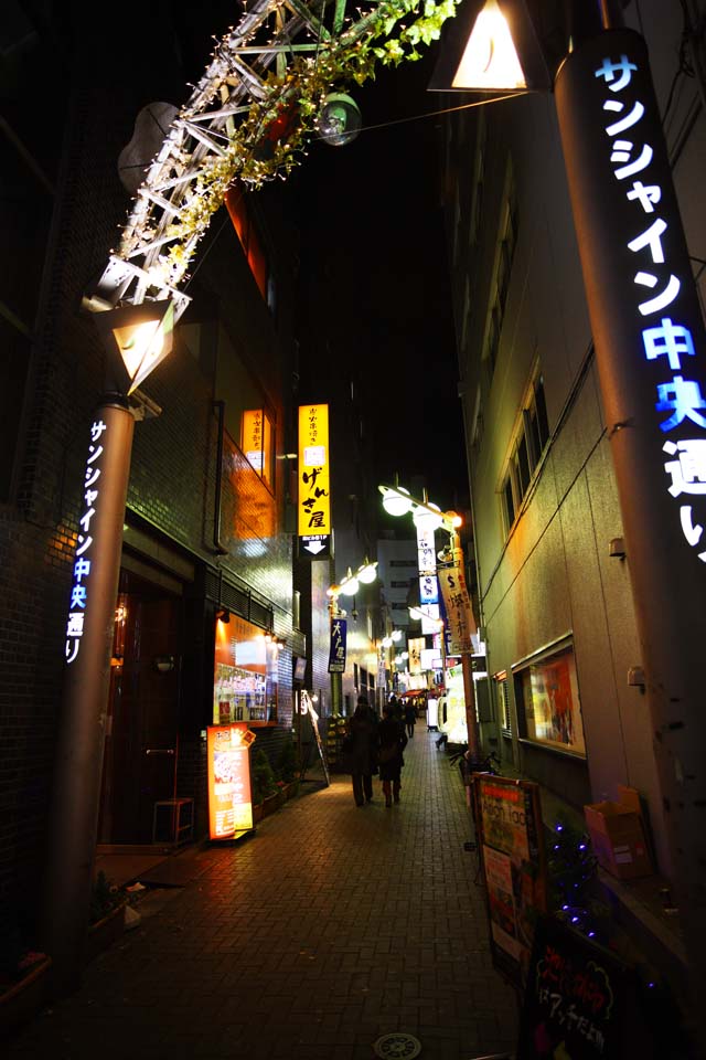 Foto, materieel, vrij, landschap, schilderstuk, bevoorraden foto,Benedenstad van Ikebukuro, Winkel, Neon, Straatlantaarn, Koper