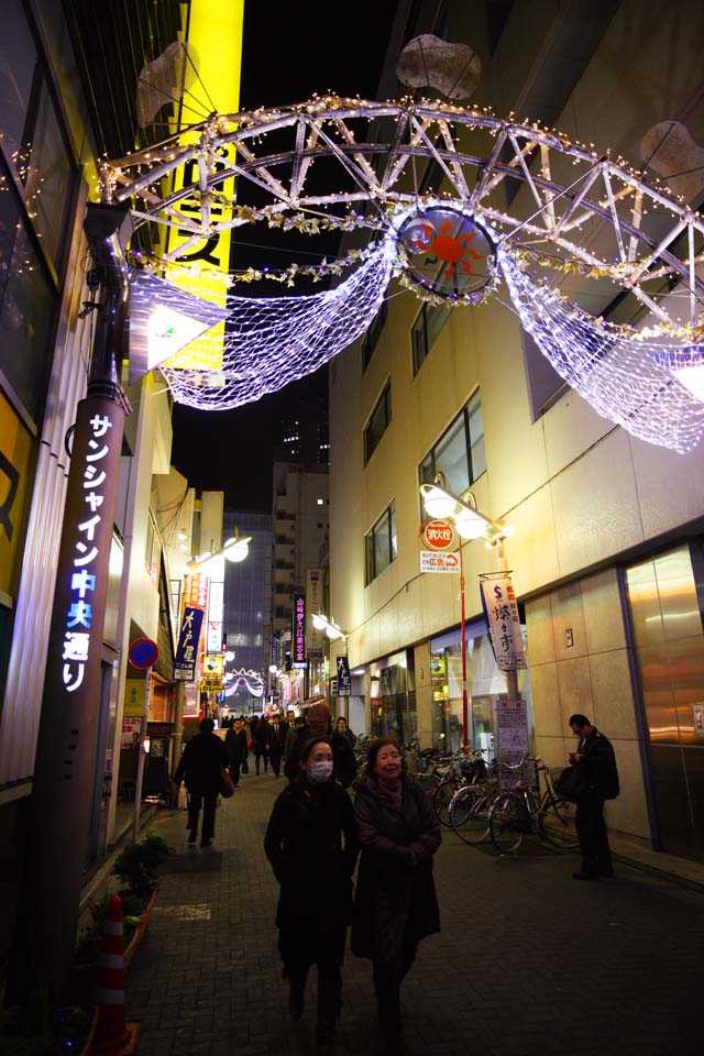 Foto, materiell, befreit, Landschaft, Bild, hat Foto auf Lager,Das Stadtzentrum von Ikebukuro, Geschft, Neon, Straenlaterne, Kufer