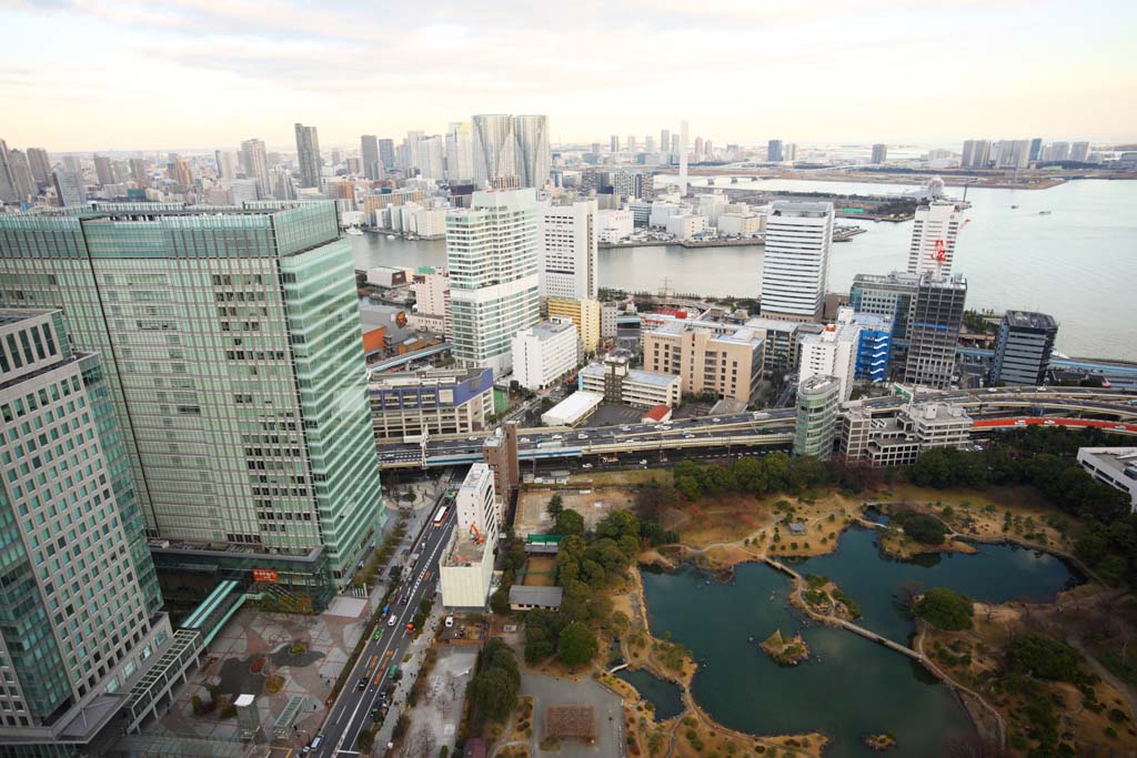 fotografia, material, livra, ajardine, imagine, proveja fotografia,Panorama de Tquio, construindo, A rea de centro da cidade, Uma relva velha vila imperial jardim de presente real, Toyosu