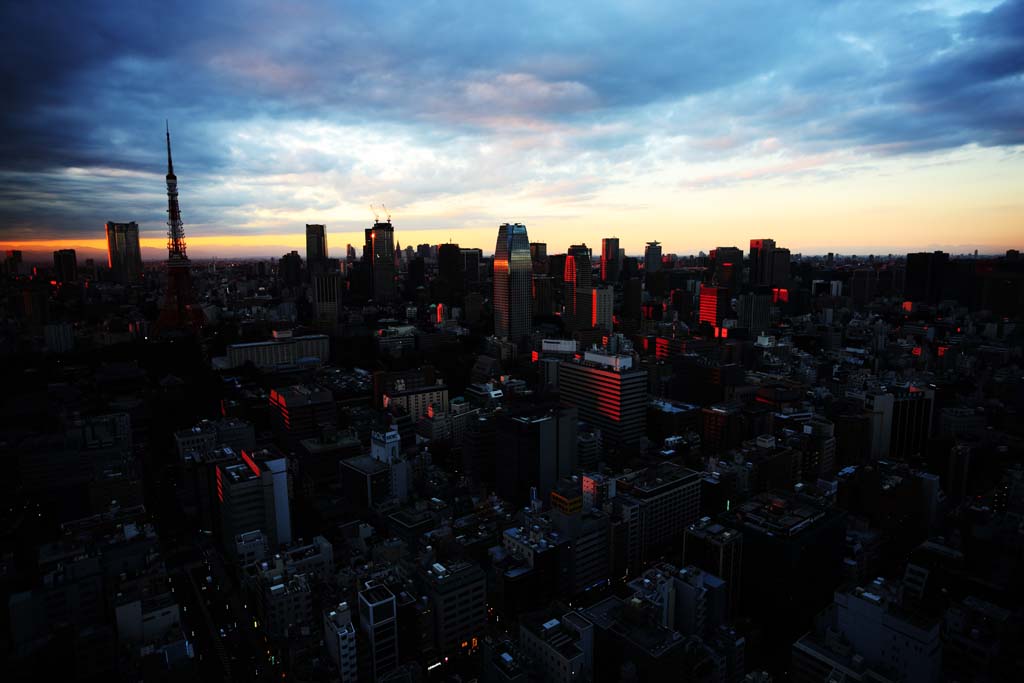 foto,tela,gratis,paisaje,fotografa,idea,Puesta de sol de Tokio, Edificio, La rea del centro de la ciudad, Tokyo Tower, Toranomon
