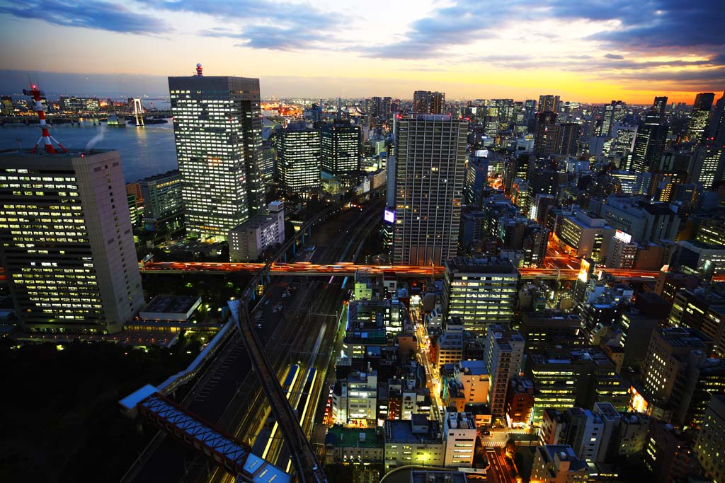 Foto, materieel, vrij, landschap, schilderstuk, bevoorraden foto,Tokio avond uitzicht, Gebouw, De benedenstad wijk, Tamachi, Odaiba