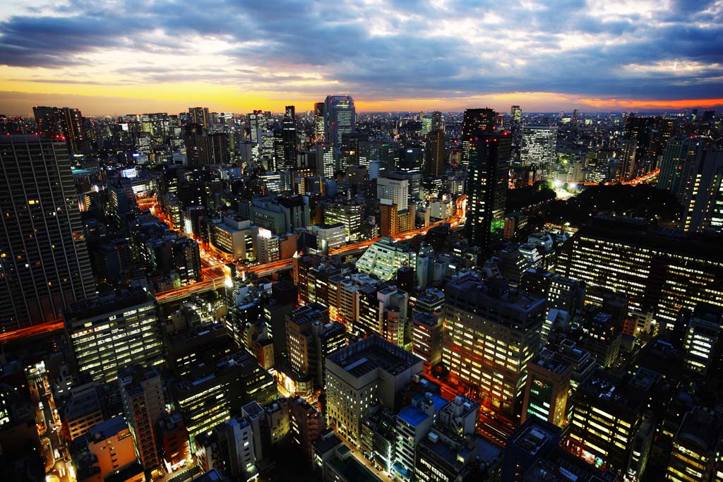 foto,tela,gratis,paisaje,fotografa,idea,Vista de noche de Tokio, Edificio, La rea del centro de la ciudad, Tamachi, Puesta de sol