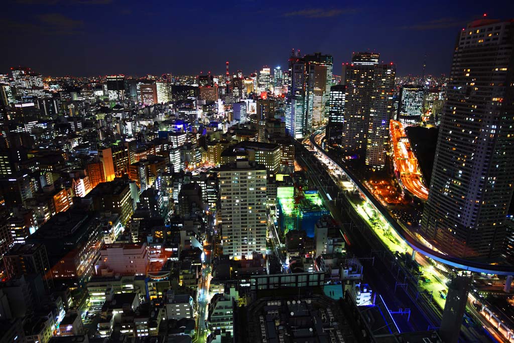 photo,material,free,landscape,picture,stock photo,Creative Commons,Tokyo night view, building, The downtown area, Shiodome, The Metropolitan expressway