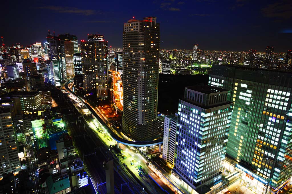 foto,tela,gratis,paisaje,fotografa,idea,Vista de noche de Tokio, Edificio, La rea del centro de la ciudad, Shiodome, La autopista de Metropolitan