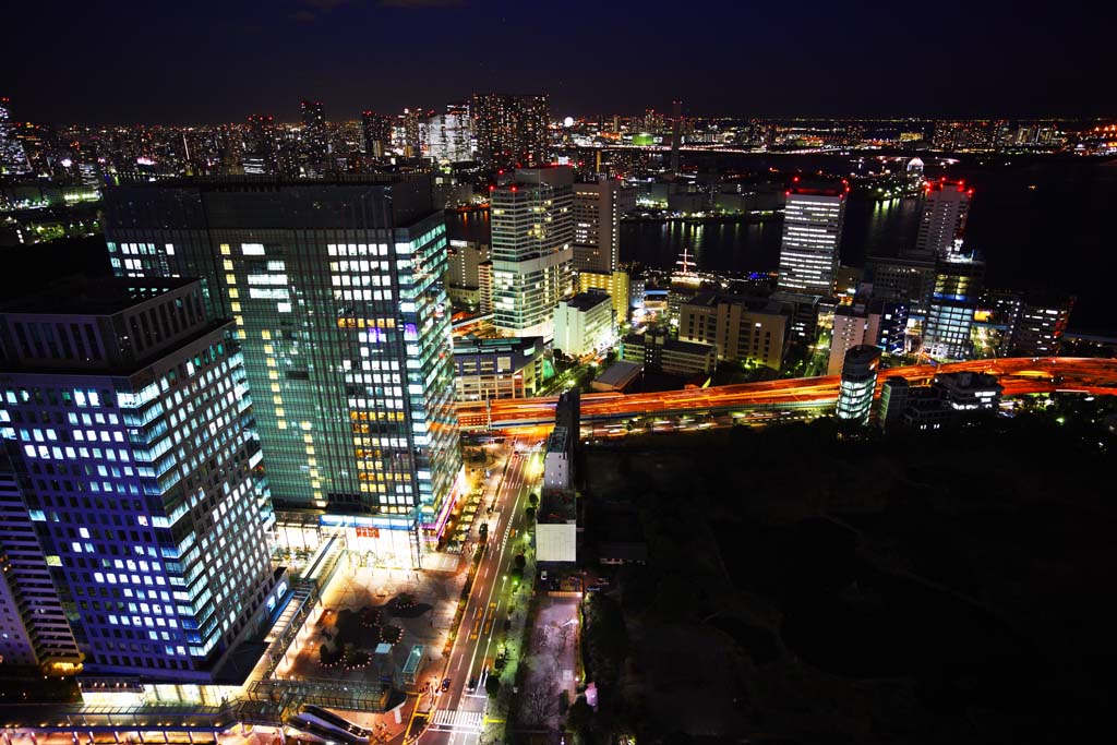 Foto, materiell, befreit, Landschaft, Bild, hat Foto auf Lager,Tokyo Nacht Sicht, Gebude, Das Stadtzentrumsgebiet, Harumi, Der Tokyo Hafen