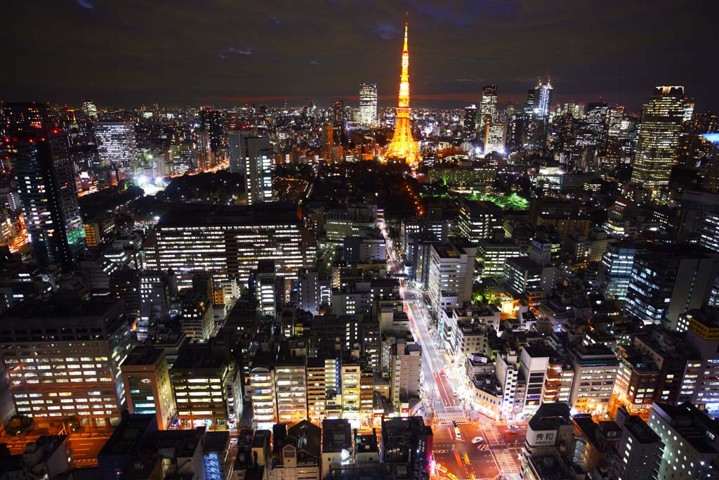 fotografia, materiale, libero il panorama, dipinga, fotografia di scorta,Tokio vista serale, costruendo, L'area del centro, Torre di Tokio, Akasaka