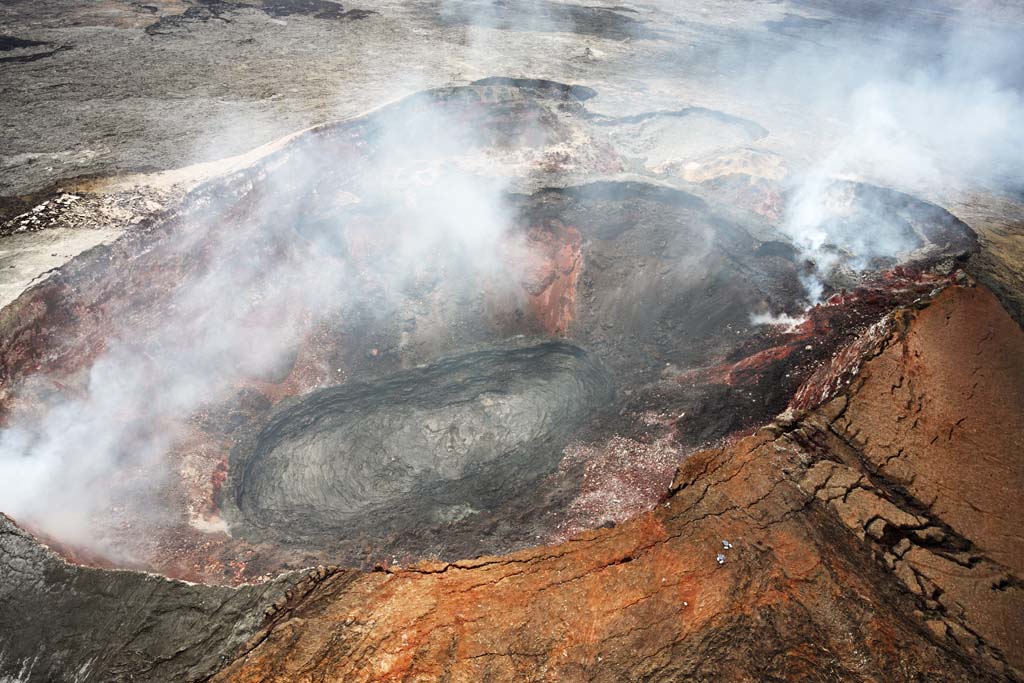 Foto, materiell, befreit, Landschaft, Bild, hat Foto auf Lager,Mt. Kilauea, Lava, Der Krater, Puu Oo, Rauch