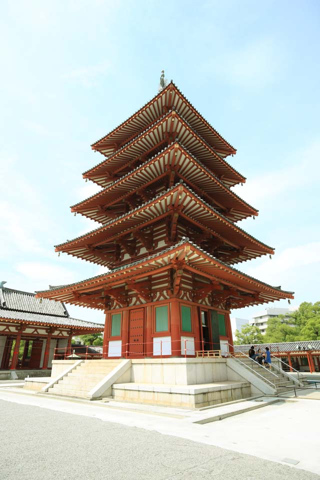 foto,tela,gratis,paisaje,fotografa,idea,Templo Shitennoji pagoda de cinco pisos, , , , 