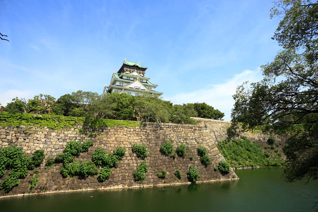 Foto, materieel, vrij, landschap, schilderstuk, bevoorraden foto,Osaka Castle binnenste walgracht, , , , 