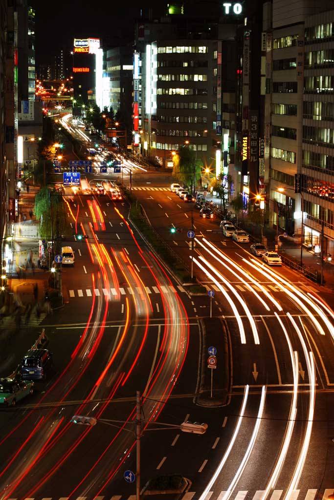 photo,material,free,landscape,picture,stock photo,Creative Commons,Night of Sakurada Street, headlight, trace of light, taillight, automobile