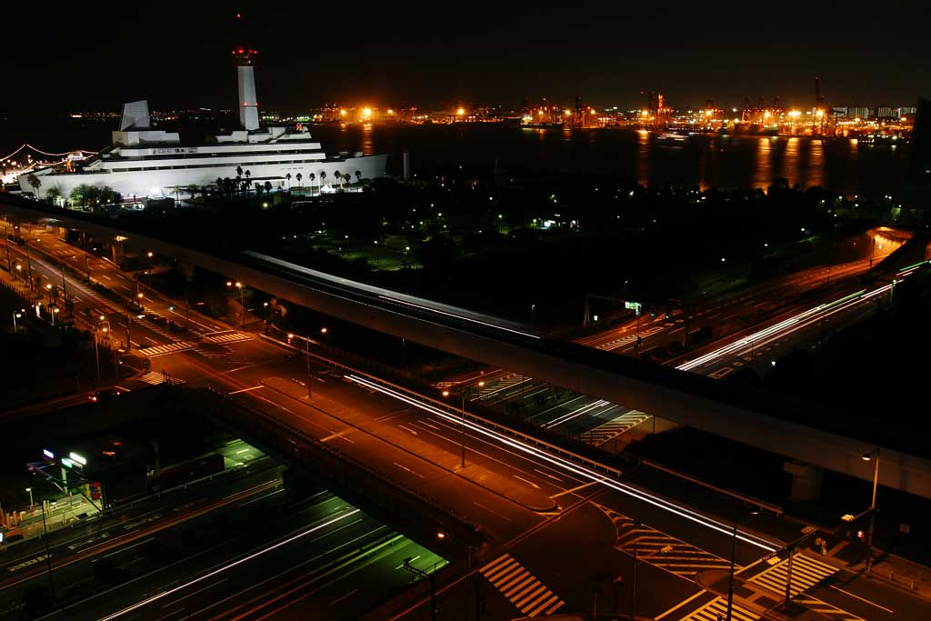 Foto, materieel, vrij, landschap, schilderstuk, bevoorraden foto,Avond van Odaiba, Lichtbak, Belichting, Zee, Avond