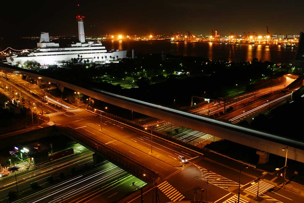 photo, la matire, libre, amnage, dcrivez, photo de la rserve,Nuit d'Odaiba, phare, allumer, mer, nuit