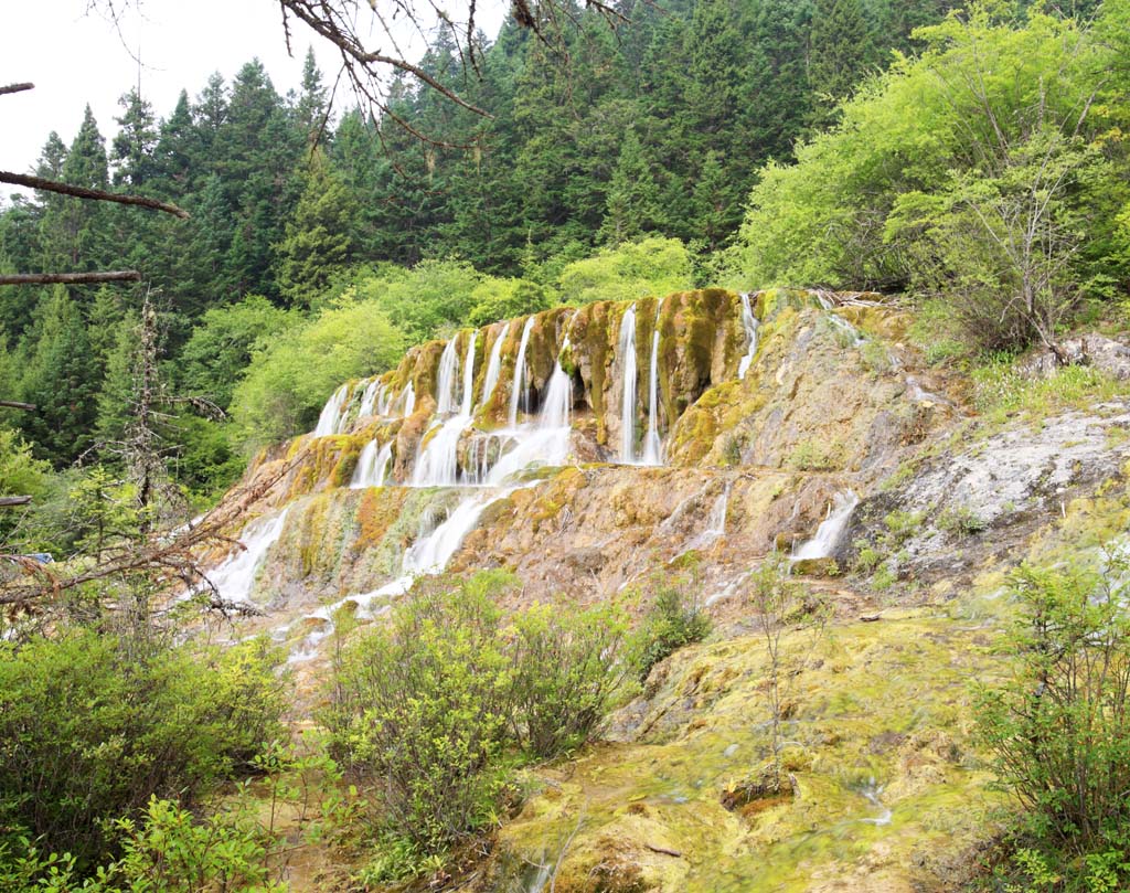 Foto, materieel, vrij, landschap, schilderstuk, bevoorraden foto,Huanglong waterval vanaf een hoge plaats stroming heldere, , , , 