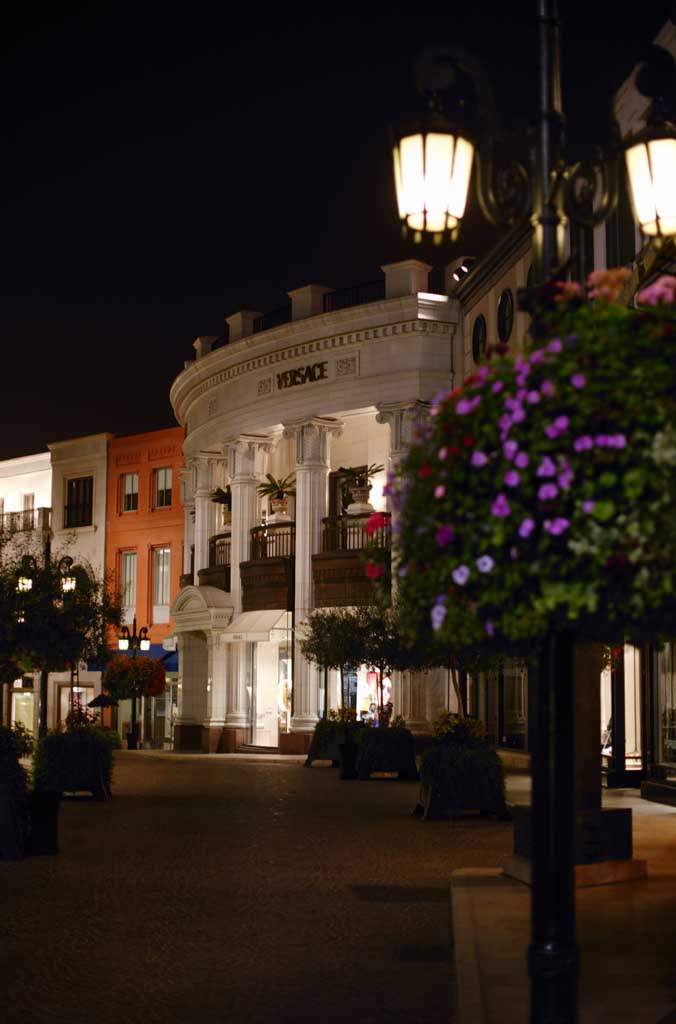 Foto, materieel, vrij, landschap, schilderstuk, bevoorraden foto,Avond op de Rodeo Drive, Grootheid, Gebouw, Weg, Belichting