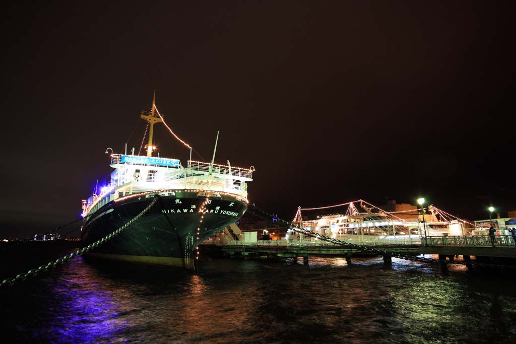 fotografia, materiale, libero il panorama, dipinga, fotografia di scorta,Porto di Yokohama nella notte, , , , 