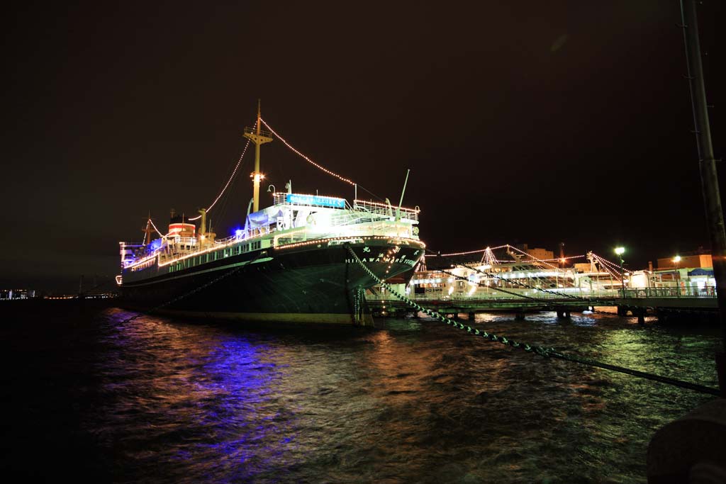 Foto, materieel, vrij, landschap, schilderstuk, bevoorraden foto,De haven van Yokohama in de nacht, , , , 