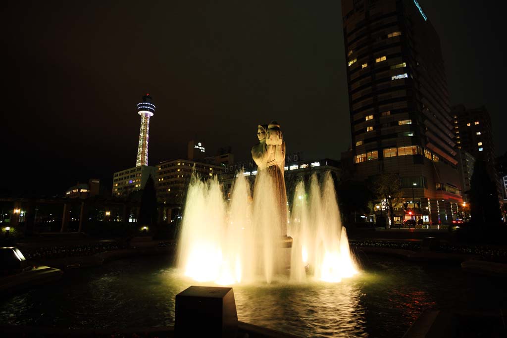 Foto, materieel, vrij, landschap, schilderstuk, bevoorraden foto,De haven van Yokohama in de nacht, , , , 