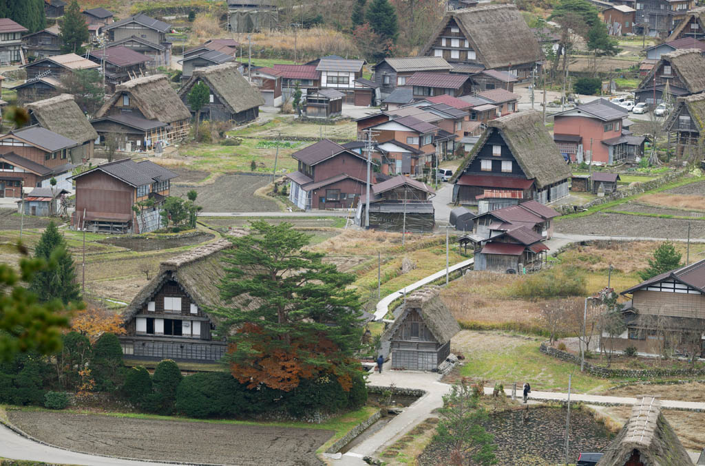 Foto, materiell, befreit, Landschaft, Bild, hat Foto auf Lager,Shirakawago, der befiehlt, Architektur mit Hauptperson ridgepole, Das Decken mit Stroh, privates Haus, lndliche Landschaft